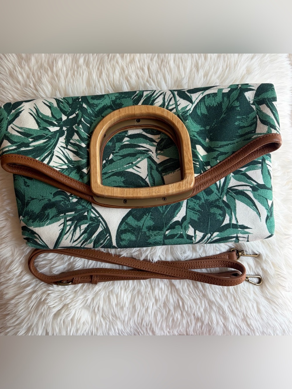 Lucky Brand Green Tropical Leaves Cotton Summer Crossbody Bag